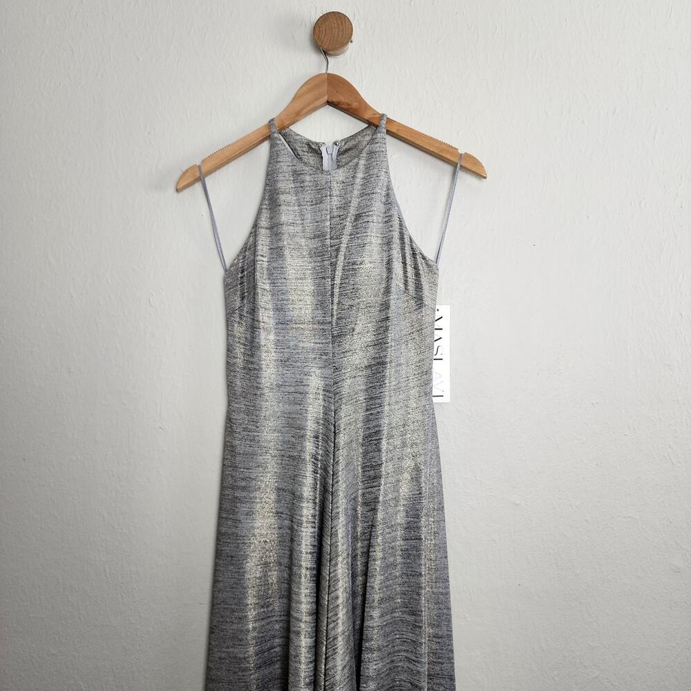 NWT Jovani Metallic Silver Grey Halter High-Low Gown - Backless Formal - Size 4 - Picture 3 of 11